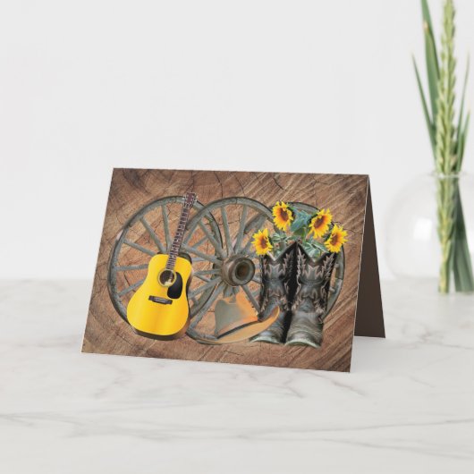 Western Wagon Wheel Gitarre Cowboy Stiefel Sonnenb Dankeskarte (Vorderseite)