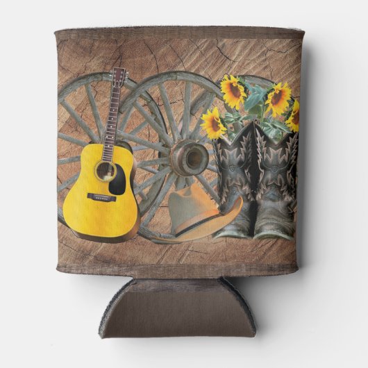 Western Wagon Wheel Gitarre Cowboy Stiefel Sonnenb Dosenkühler (Vorderseite)