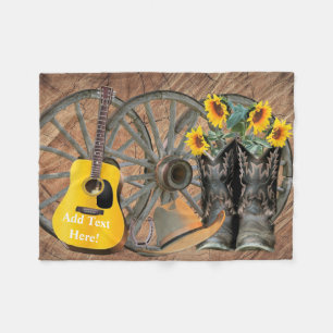 Western Wagon Wheel Gitarre Cowboy Stiefel Sonnenb Fleecedecke
