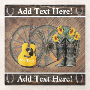 Western Wagon Wheel Gitarre Cowboy Stiefel Sonnenb Glasuntersetzer