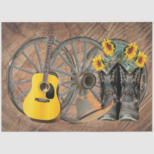 Western Wagon Wheel Guitar Cowboy Stiefel Sonnenbl Seidenpapier (Vorderseite)