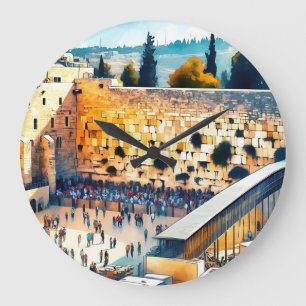 Western Wall Kotel Aquarellkunst Große Wanduhr