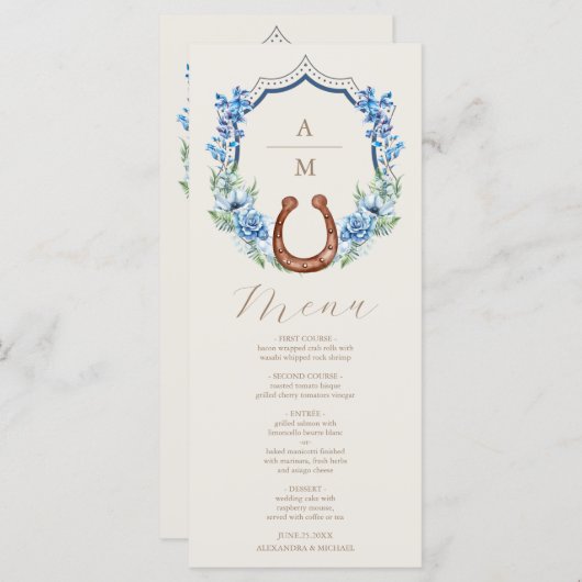 Western Wappen Land Bohemische Blumenhochzeit Menükarte (Vorne/Hinten)