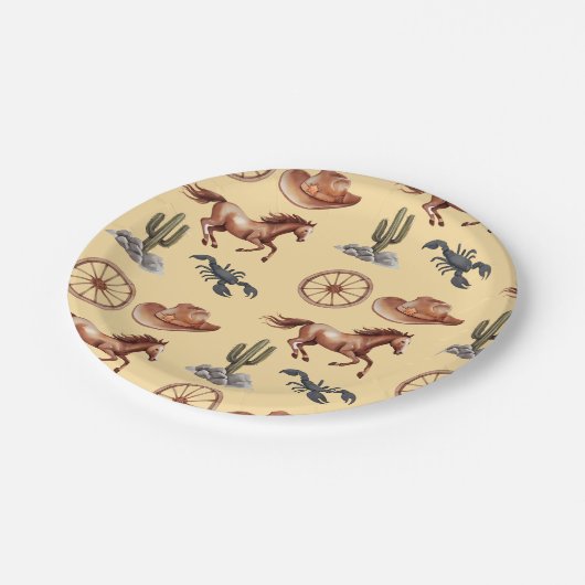 Western Wasserfarbe Kunst Pappteller (Schrägansicht)