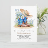 Western Wasserfarbenstiefel und Hat Baby-Dusche Einladung (Stehend Vorderseite)