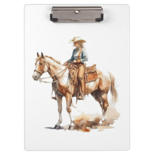 Western Watercolor Blonde Cowgirl, Brauch Klemmbrett