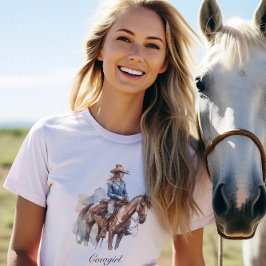 Western Watercolor Brünett Cowgirl, Custom T-Shirt