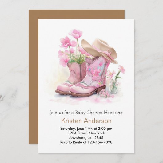 Western Watercolor Dreamy Cowgirl Babydusche Einladung (Vorne/Hinten)