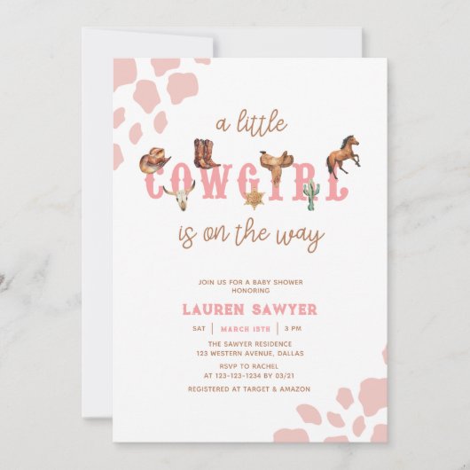 Western Watercolor Foto Baby Girl Dusche Einladung (Vorderseite)