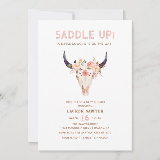 Western Watercolor Foto Baby Girl Dusche Einladung (Vorderseite)