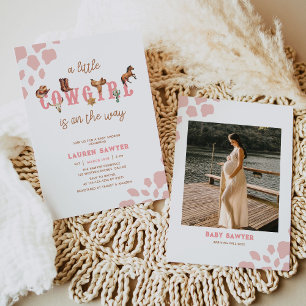 Western Watercolor Foto Baby Girl Dusche Einladung