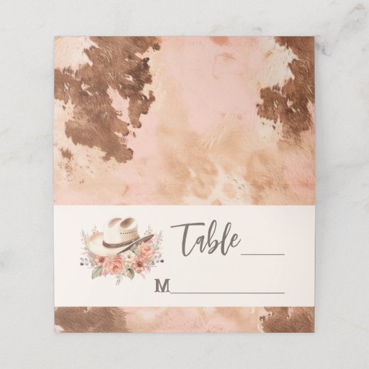 Western Wedding Blush Cowhide Platzkarte (Außenseite Aufgefaltet)