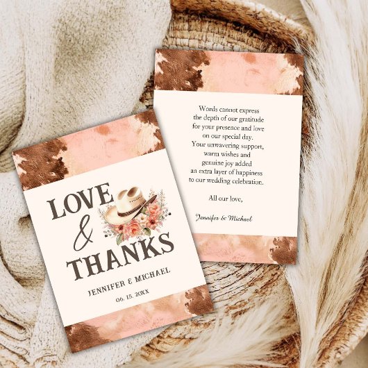 Western Wedding Blush Cowhide Vielen Dank Dankeskarte