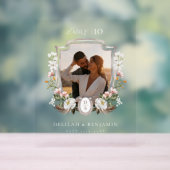 Western Wedding Boho Floral Foto Wappen Horseshoe Acrylschild (Neutral)