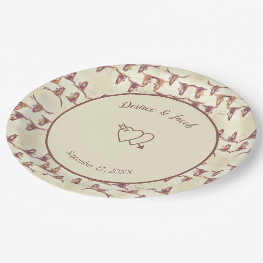 Western Wedding Bull Skull Beige Brown Country Pappteller (Schrägansicht)