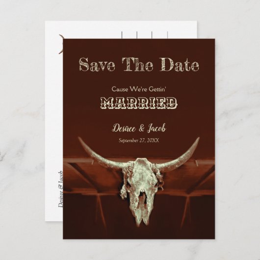 Western Wedding Bull Skull Save the Date Postkarte (Vorne/Hinten)