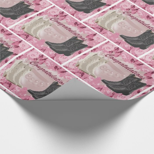 Western Wedding Cowboy Boost ein rosa Flussprossen Geschenkpapier (Ecke)