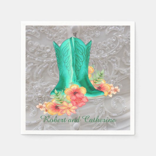 Western Wedding Cowboy Boots Blume Individuelle Na Serviette (Vorderseite)