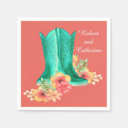 Western Wedding Cowboy Boots Blume Individuelle Na Serviette (Vorderseite)