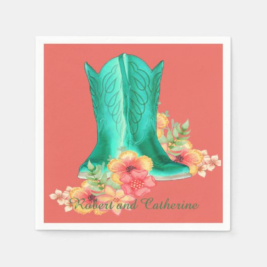 Western Wedding Cowboy Boots Blume Individuelle Na Serviette (Vorderseite)