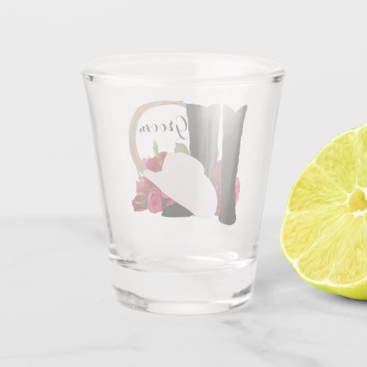 Western Wedding Cowboy Boots Hat Rose Groom Schnapsglas (Rückseite)