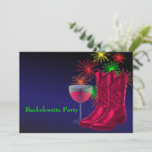 Western Wedding Cowboy Boots Wine Bachelorette Einladung (Stehend Vorderseite)
