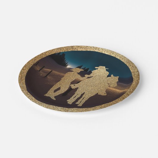 Western Wedding Cowboy Cowgirl Couple Teller (Schrägansicht)