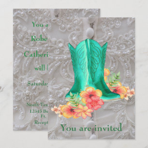 Western Wedding Cowboy Stiefel Blume und Spitze Einladung