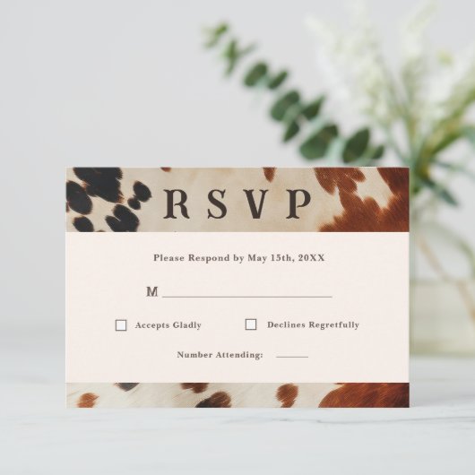 Western Wedding Cowhide RSVP Card Digitaler Downlo Einladung (Stehend Vorderseite)