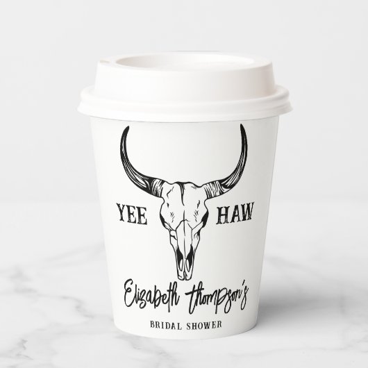 Western Wedding Custom Brautparty Modernes Weiß Pappbecher (Rückseite)