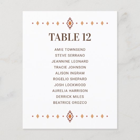 Western Wedding Tischnummer mit Gästennamen (Vorderseite)