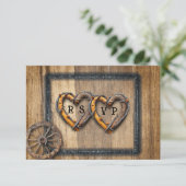 Western Wedding Twig Frames Wagon Wheel RSVP Karte (Stehend Vorderseite)