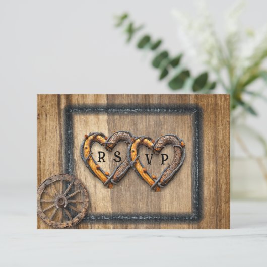 Western Wedding Twig Frames Wagon Wheel RSVP Karte (Stehend Vorderseite)