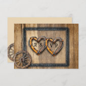 Western Wedding Twig Frames Wagon Wheel RSVP Karte (Vorne/Hinten)