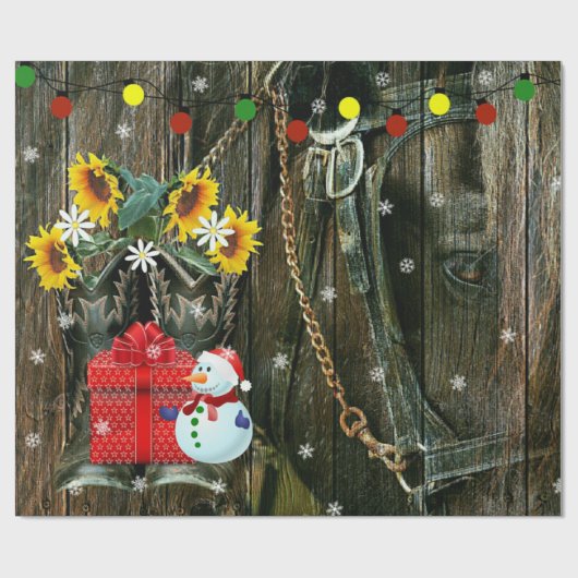Western Weihnachten Frosty the Snowman and Horse Geschenkpapier (Flach)