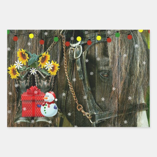 Western Weihnachten Frosty the Snowman and Horse Geschenkpapier Set (Vorderseite 2)