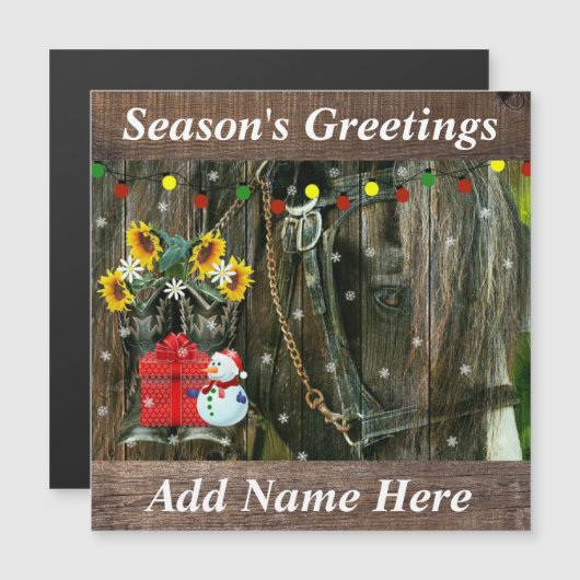 Western Weihnachten Frosty the Snowman and Horse Magnetkarte (Vorne/Hinten)