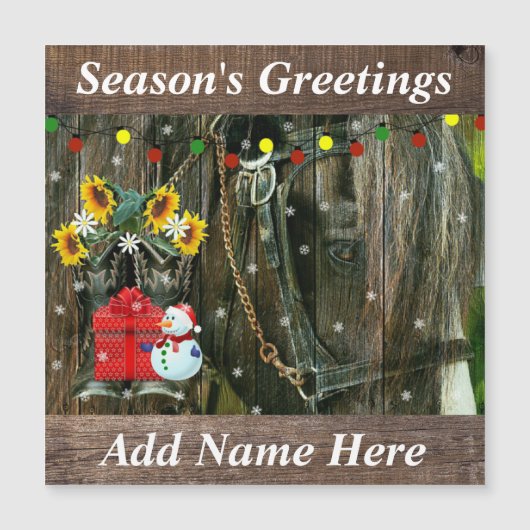 Western Weihnachten Frosty the Snowman and Horse Magnetkarte (Vorderseite)