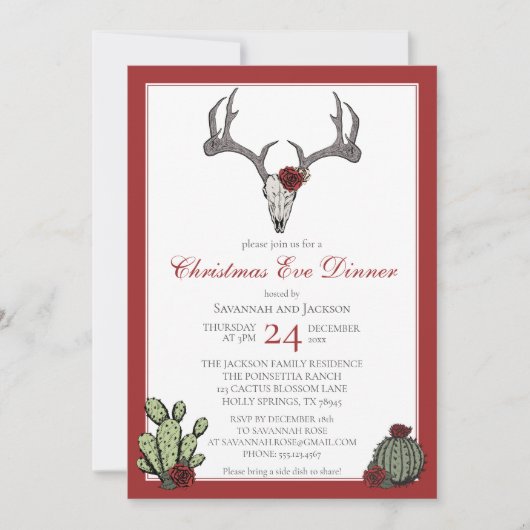 Western Weihnachts-Abendessen Rentier Antlers & Ca Einladung (Vorderseite)