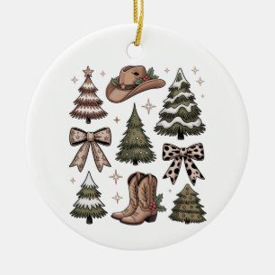 Western-Weihnachts-Coquette-Schleife-Cowboy-Cowgir Keramik Ornament