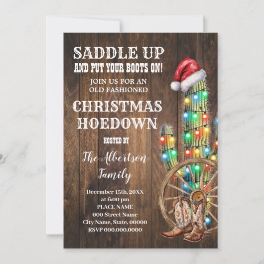 Western Weihnachts Country Boots Cactus Party Einladung (Vorderseite)