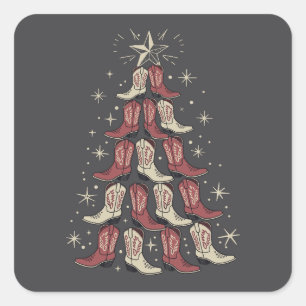 Western Weihnachts Cowboy Boot Tree Cowgirl Stiefe Quadratischer Aufkleber