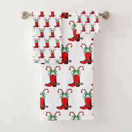 Western Weihnachts Cowboy Stiefel mit Candy Canes  Badhandtuch Set
