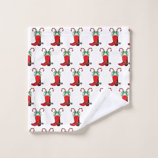 Western Weihnachts Cowboy Stiefel mit Candy Canes  Badhandtuch Set (Waschlappen)
