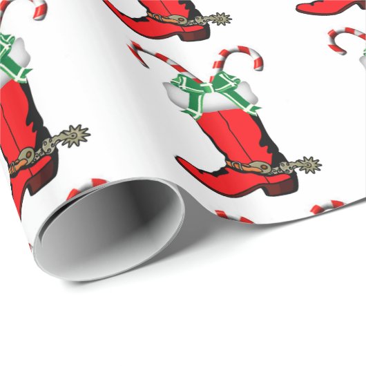 Western Weihnachts Cowboy Stiefel mit Candy Canes Geschenkpapier (Rolleneckpunkt)