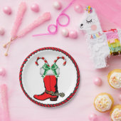 Western Weihnachts Cowboy Stiefel mit Süßspeisen Pappteller (Party)