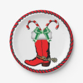 Western Weihnachts Cowboy Stiefel mit Süßspeisen Pappteller (Vorderseite)