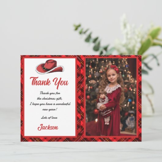 Western Weihnachts-Hat-Party Vielen Dank Einladung (Stehend Vorderseite)