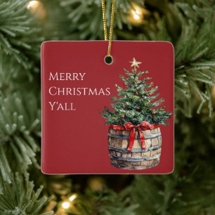 Western Weihnachtsbaum in Barrel Keramikornament