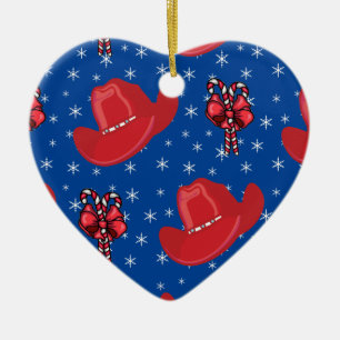 Western-Weihnachtscowboyhüte und Zuckerstangen Keramik Ornament